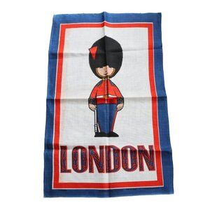 Vintage Souvenir Tea Towel Queens Guard Guardlet Linen 1960s